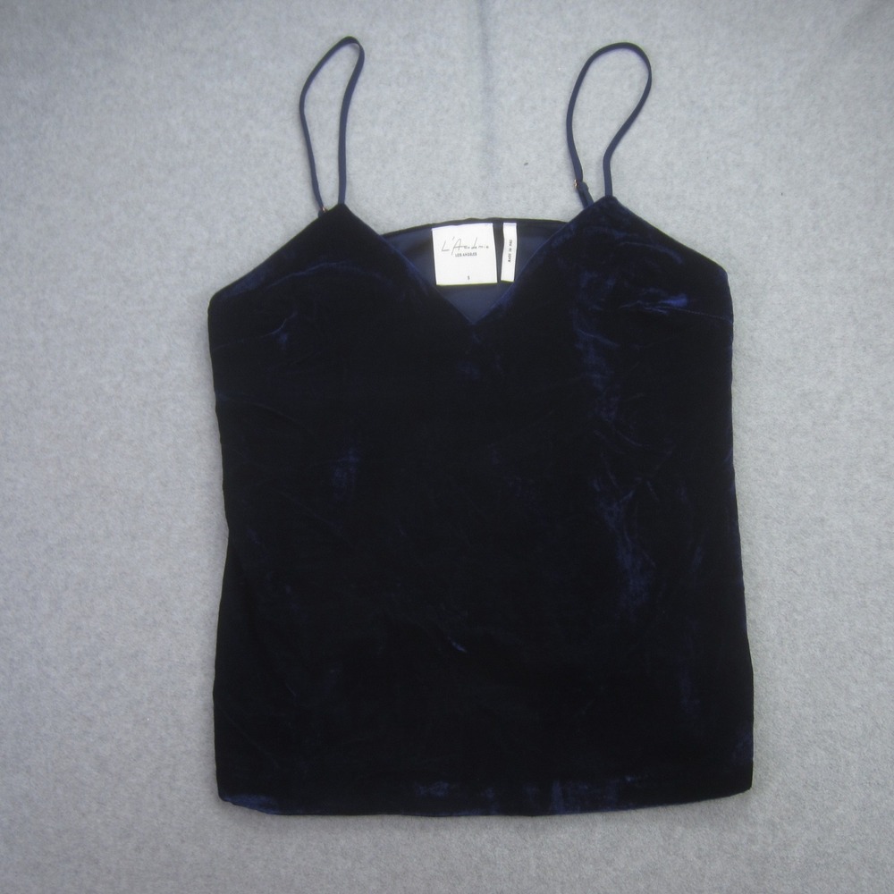 L Academie Tank Top Womens Small Navy‎ Velvet V Neck Spaghetti Strap Camisole